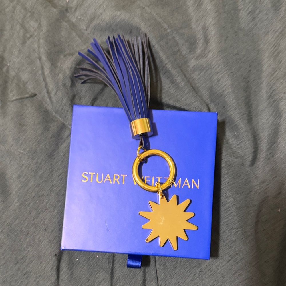 Stuart Weitzman Cobalt Blue Leather Tassel Key & Star Charm